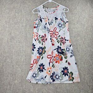 Floral Sleeveless Lace Accent Womens A-Line Dress Multicolor Size S Lightweight